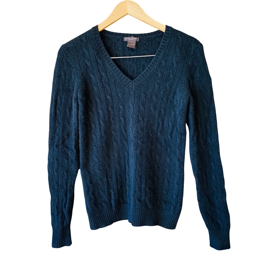 Henri‎ Bendel Black 100 Cashmere V Neck Sweater Women's Size Large